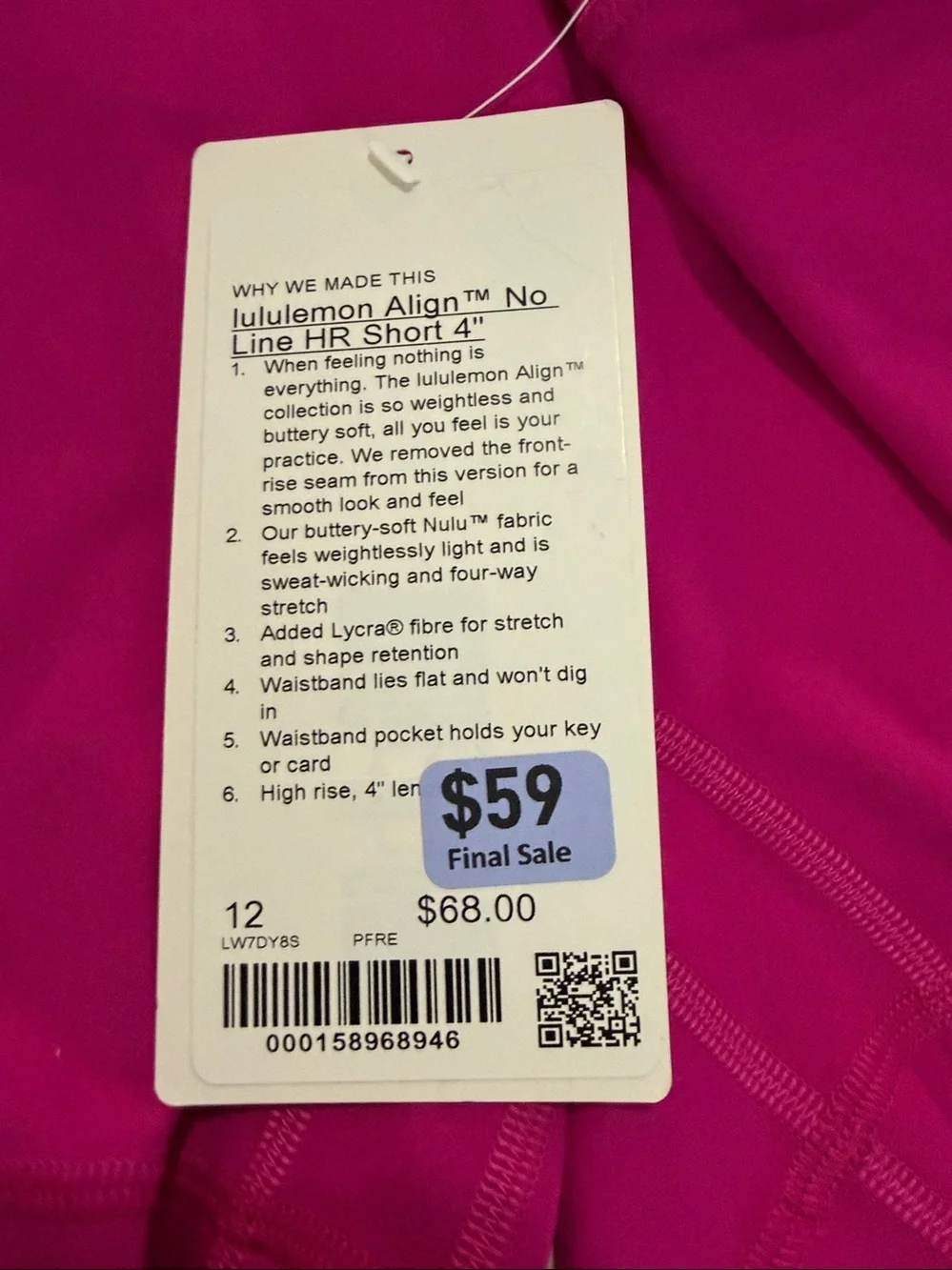 Lululemon - Align No Line High Rise Short 4” - Size 12 - NWT